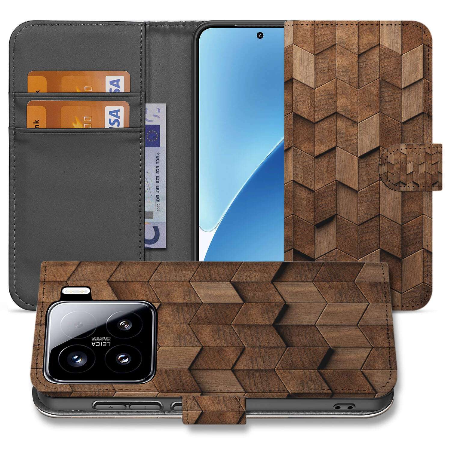 Xiaomi 15 Book Case Hoesje Wooden Cubes design voorzijde