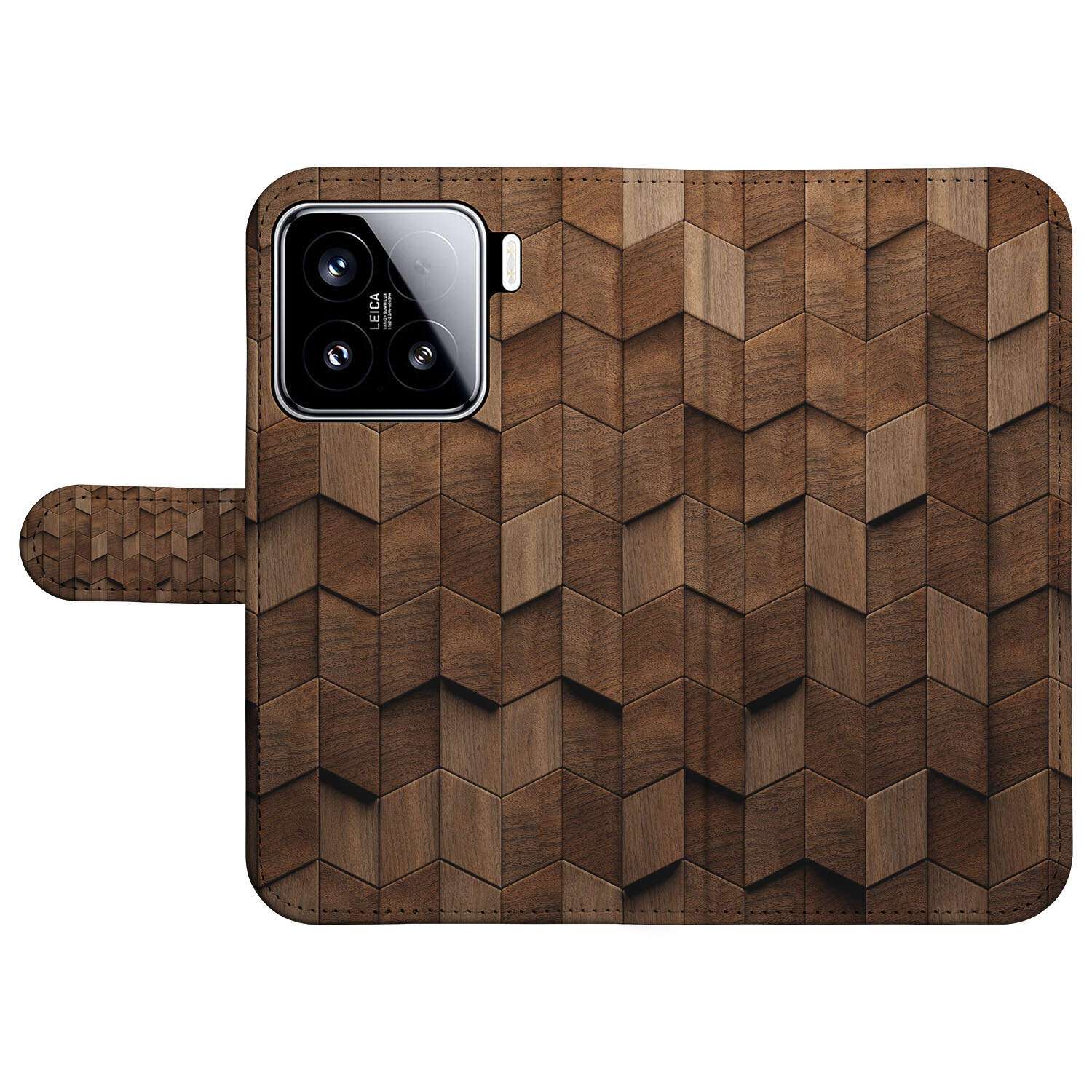 Xiaomi 15 Book Case Hoesje Wooden Cubes design voorkant