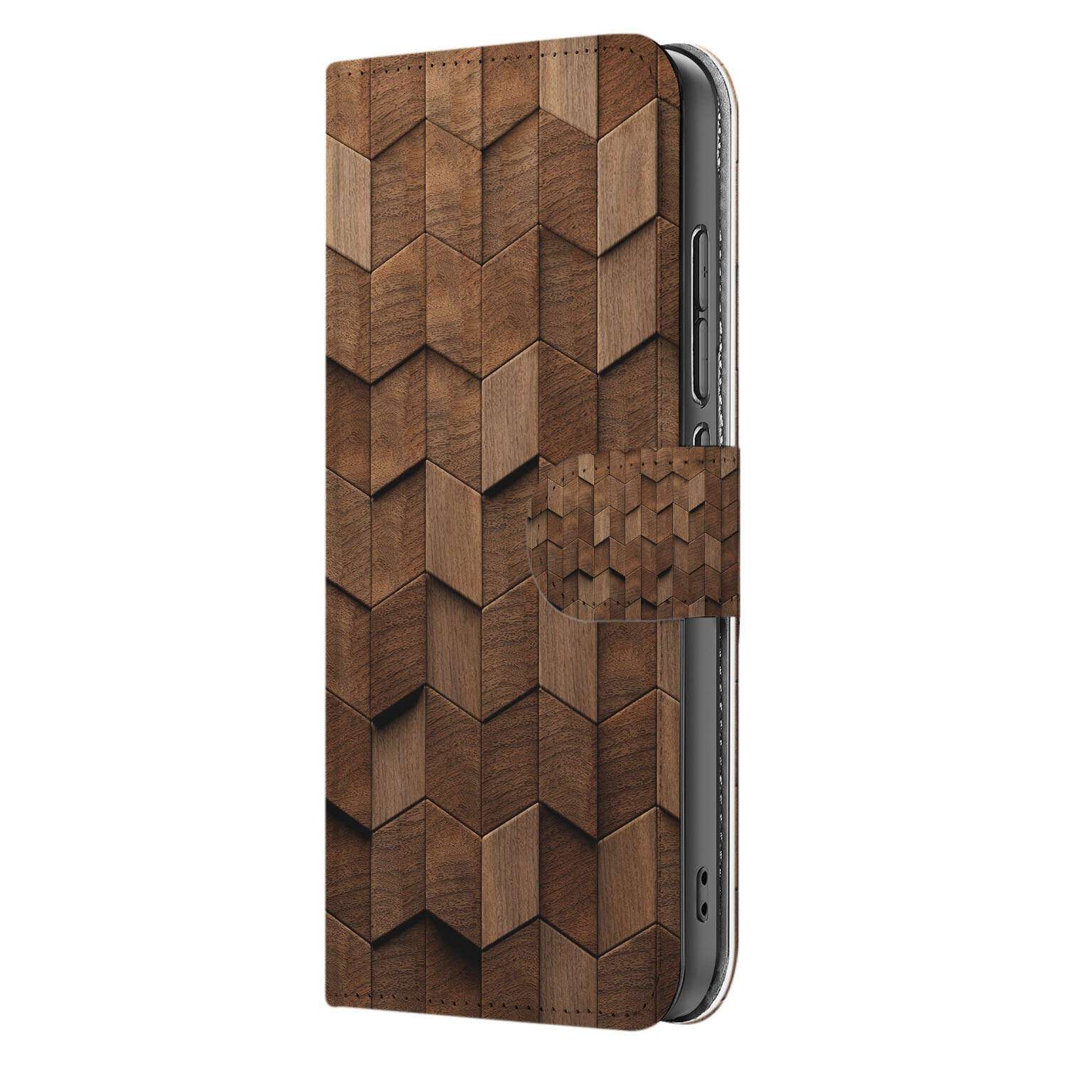Xiaomi 15 Book Case Hoesje – ‘Wooden Cubes’ Design zijkant