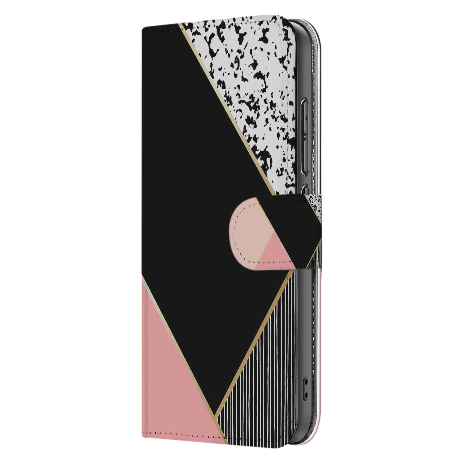 Xiaomi 15 Book Case Zwart Roze Vormen bookcase design zwart roze aanzicht