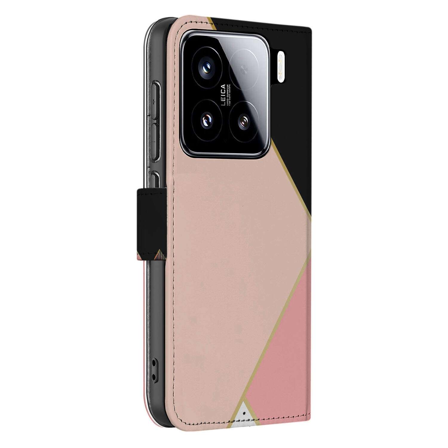 Xiaomi 15 Book Case Zwart Roze Vormen bookcase zwart roze geometrisch aanzicht