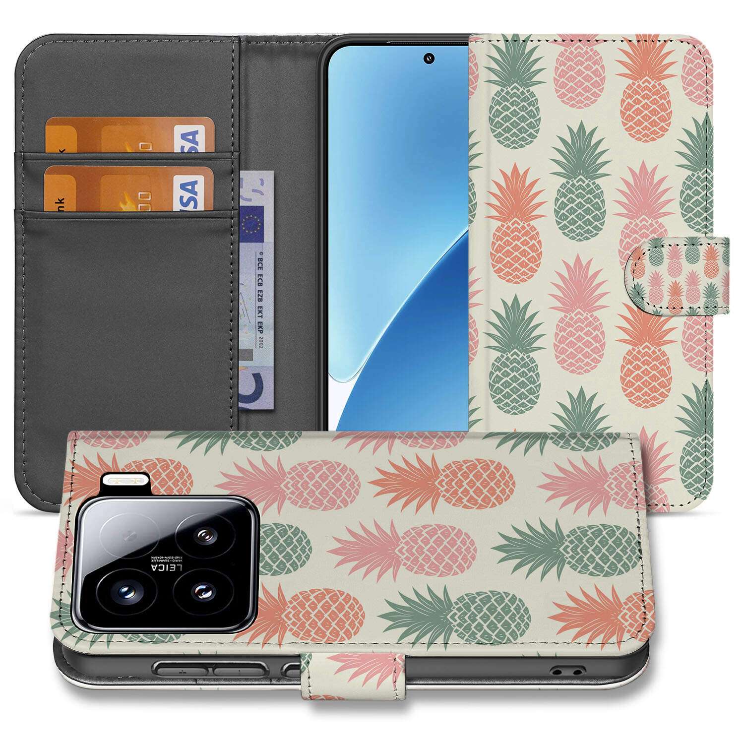 Xiaomi 15 Book Cover Ananas boek hoesje ananas design voorkant en achterkant