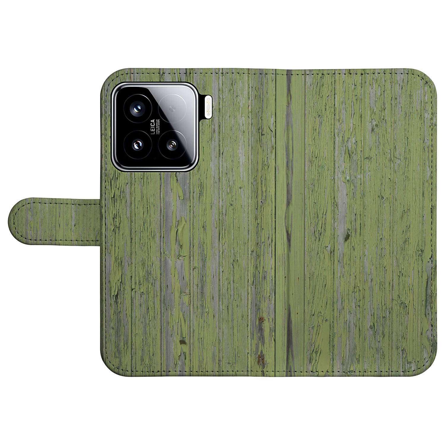 Xiaomi 15 Book Style Case Green Wood boekhoes groene hout voorkant