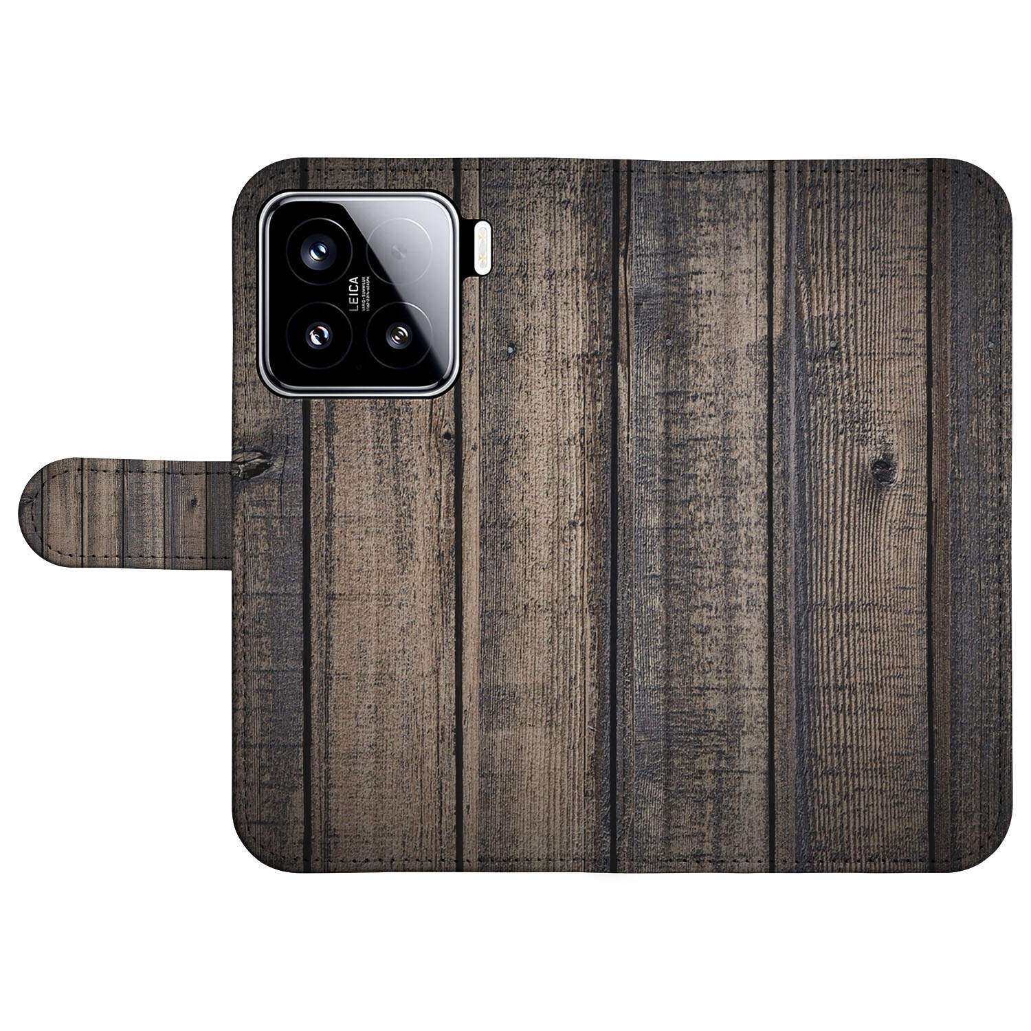 Xiaomi 15 Book Style Case Steigerhout book case steigerhout bovenaanzicht