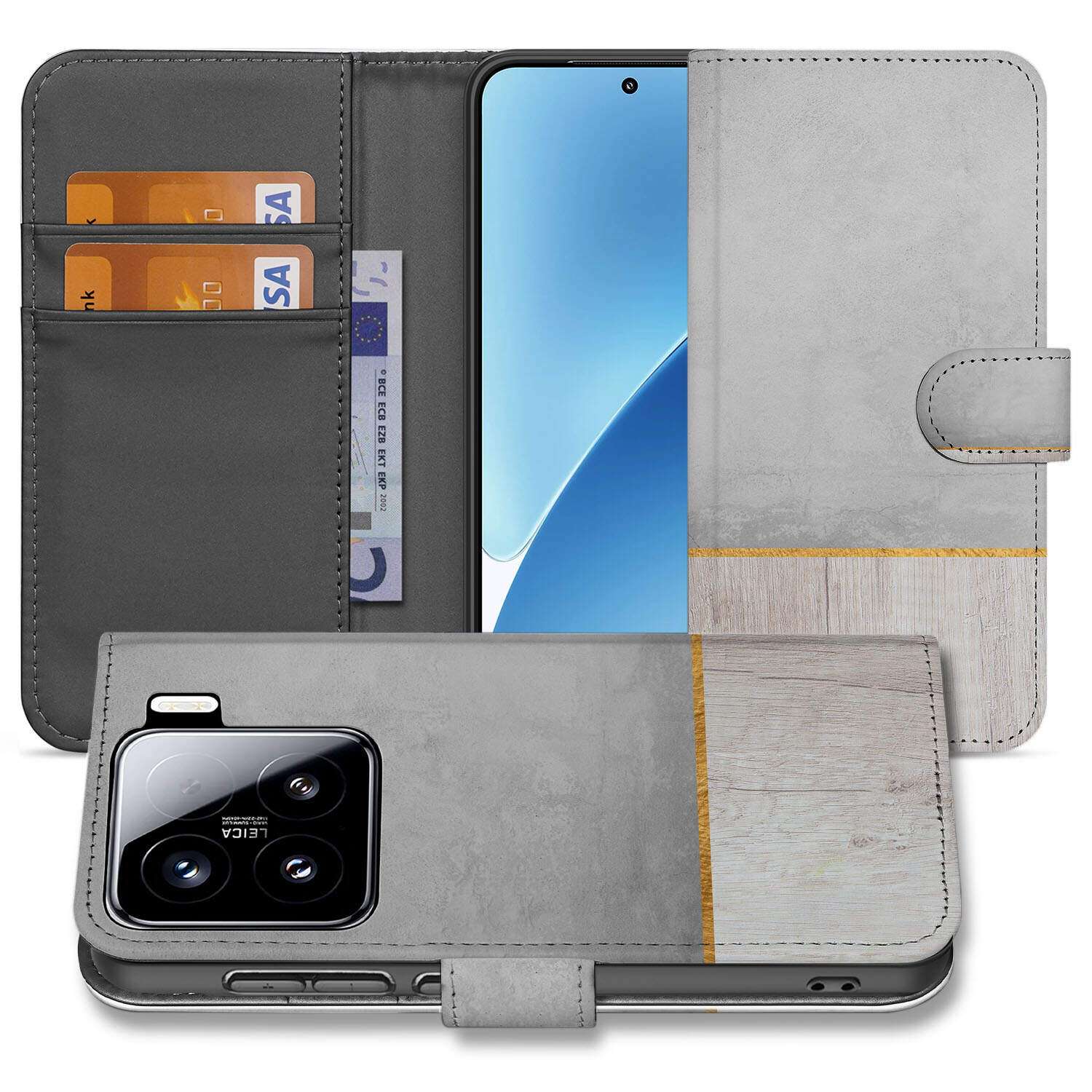 Xiaomi 15 Book Style Case Wood Concrete book case design voorkant