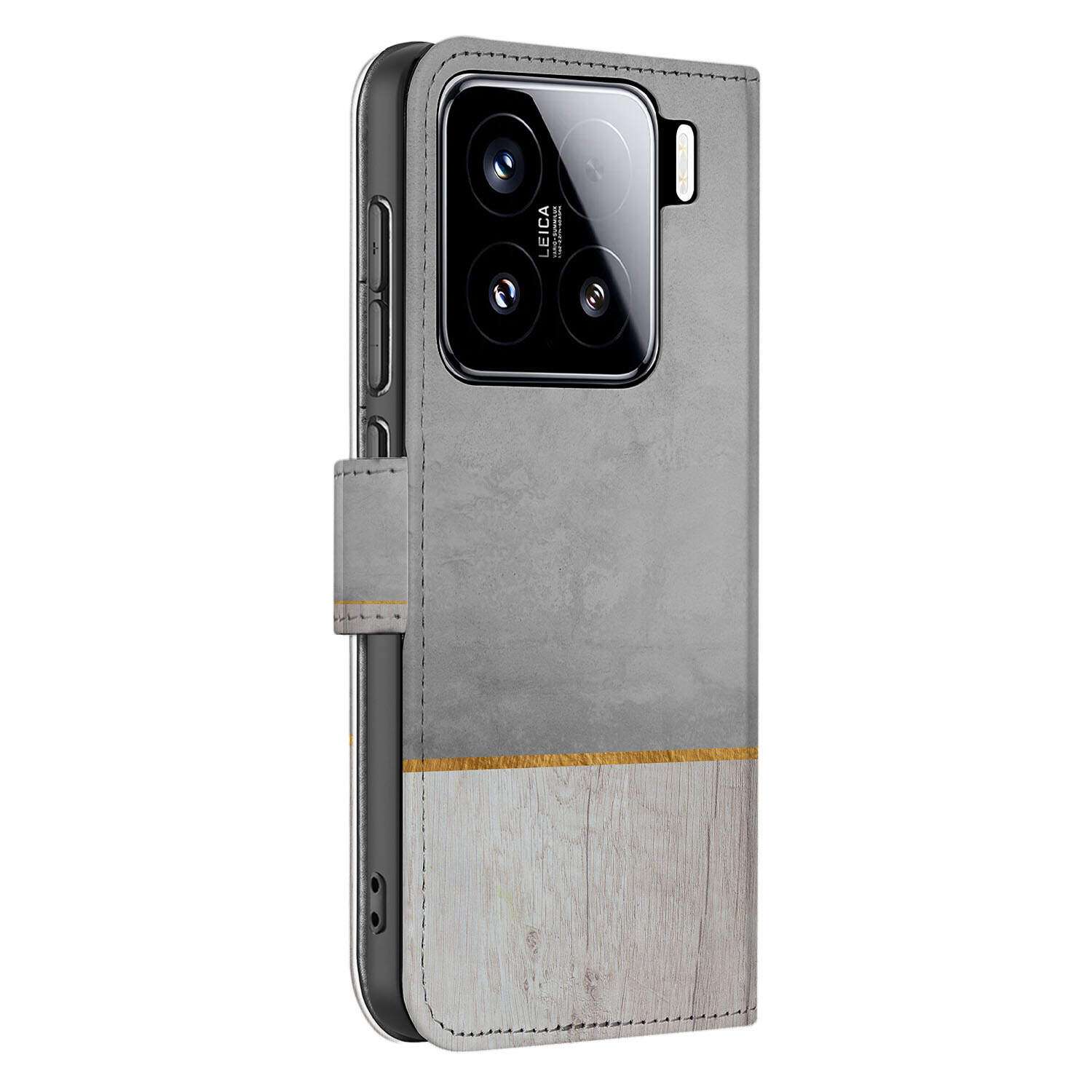 Xiaomi 15 Book Style Case Wood Concrete book case wood concrete zijaanzicht
