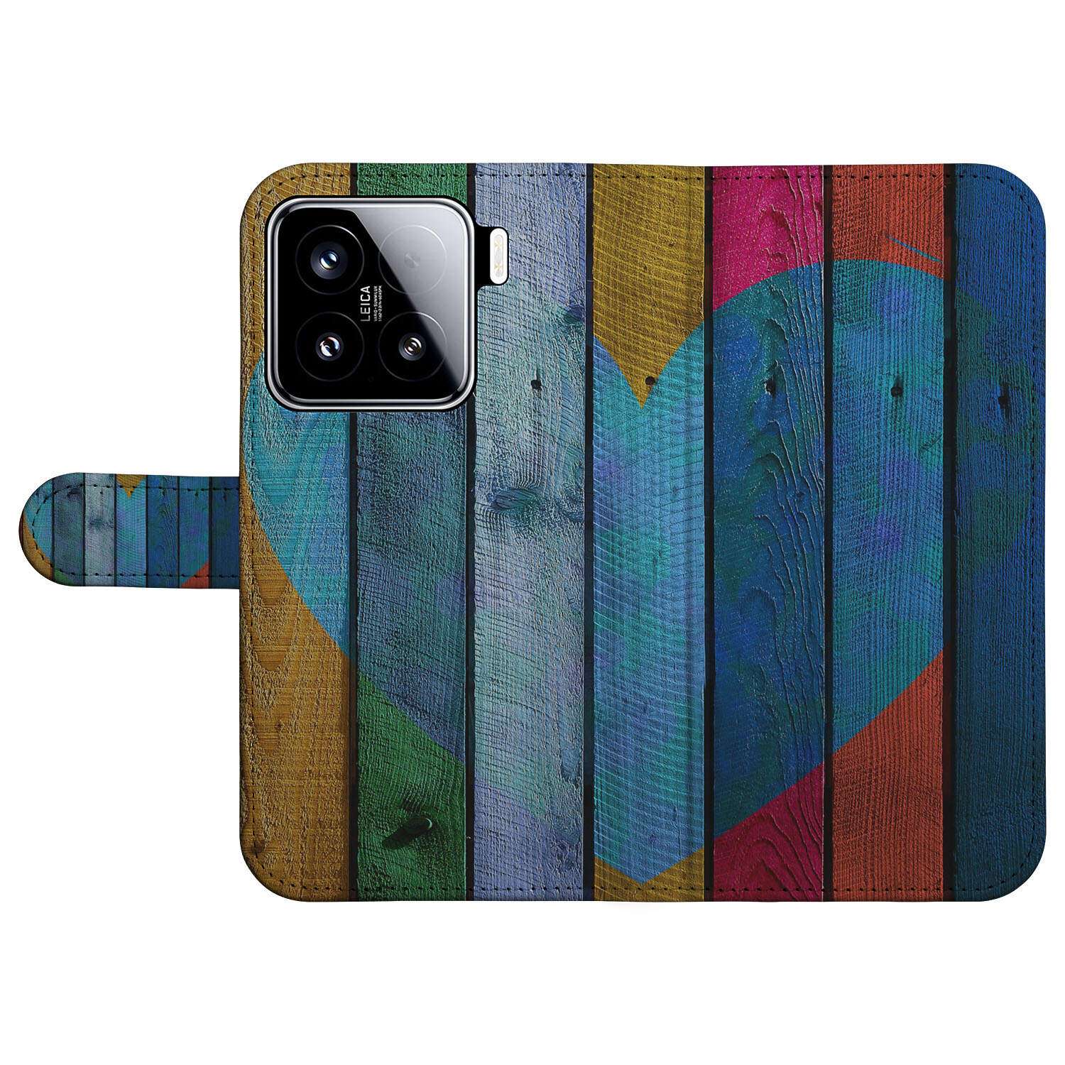 Xiaomi 15 Book Style Case Wood Heart design voorkant