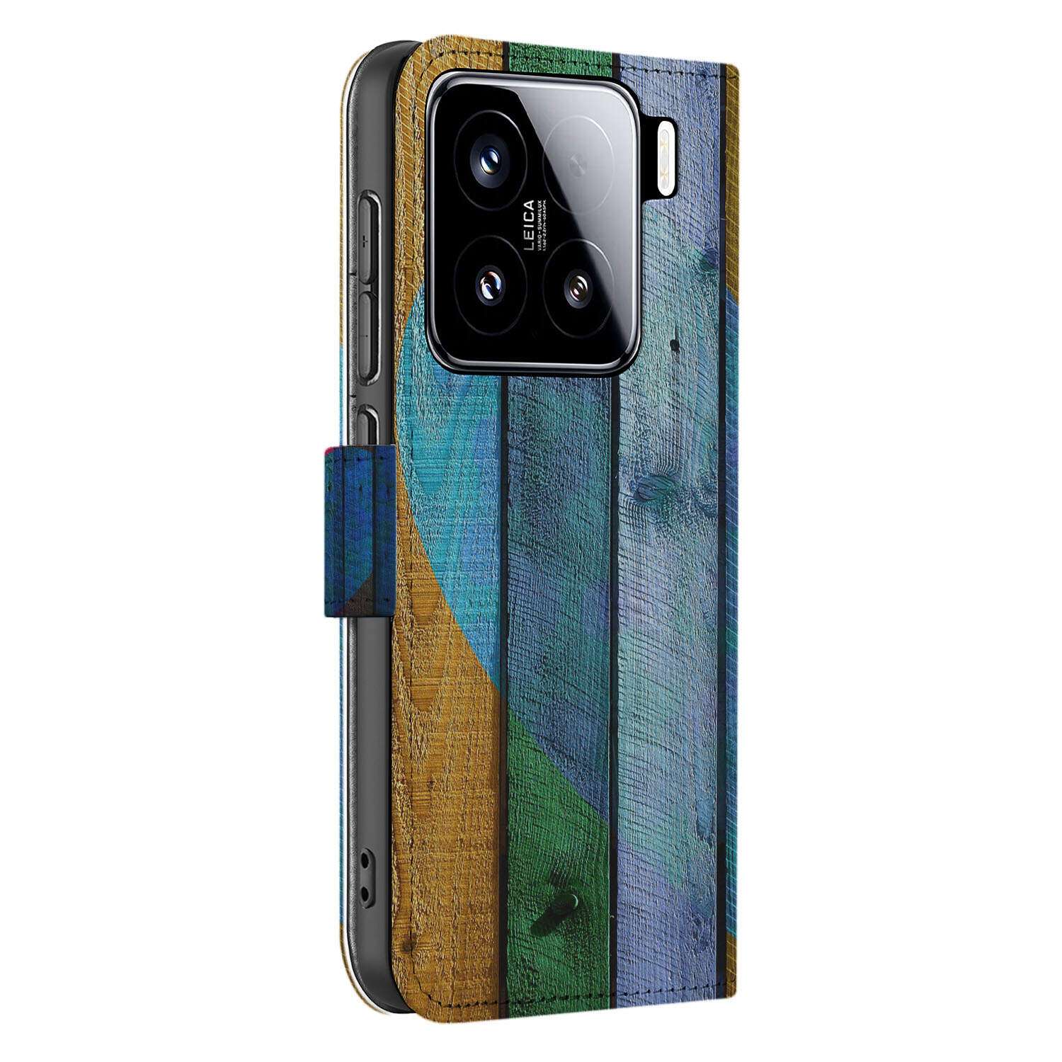 Xiaomi 15 Book Style Case Wood Heart hoesje ontwerp aanzicht