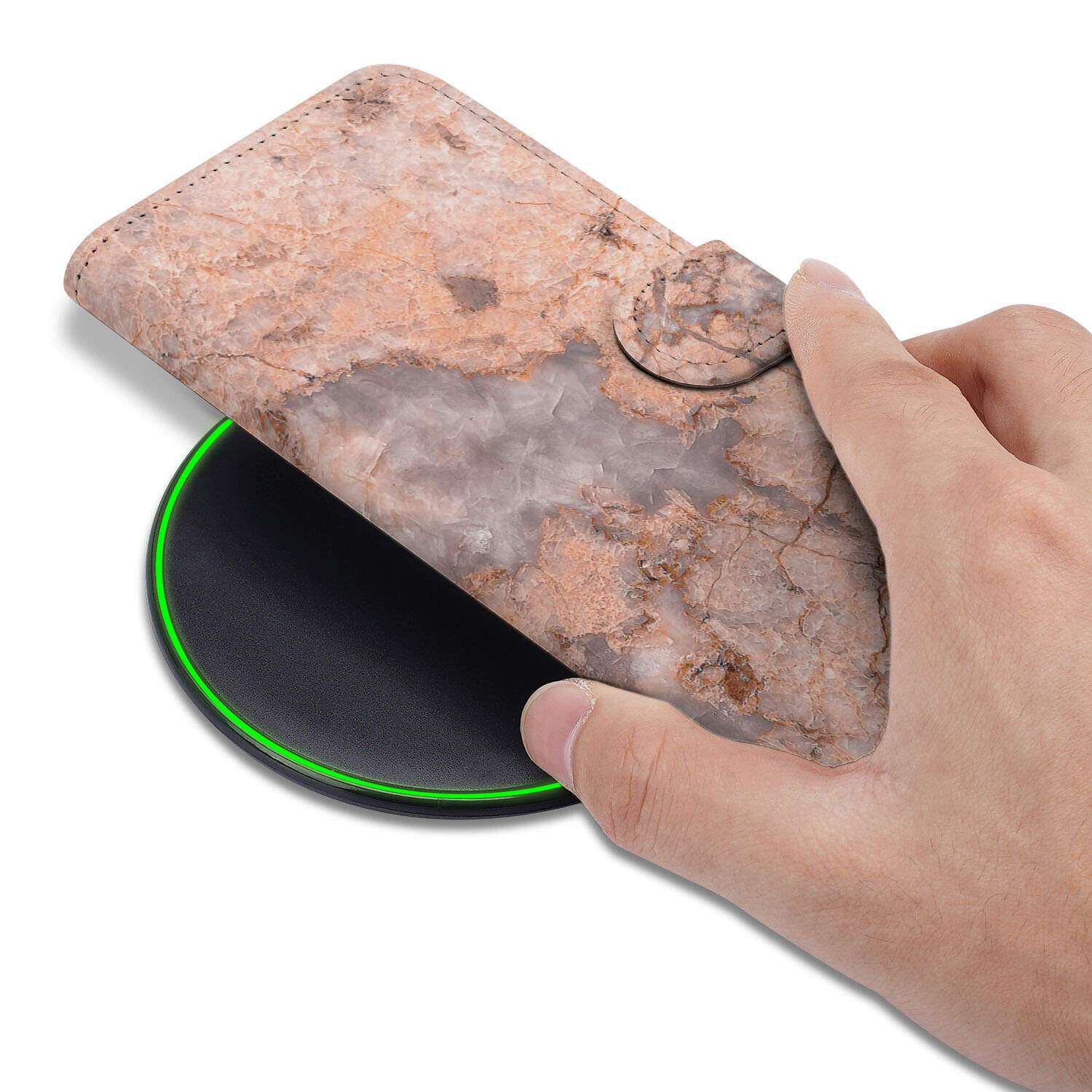 Xiaomi 15 Bookcase Marmer Oranje telefoonhoes je hand marmer design aanzicht