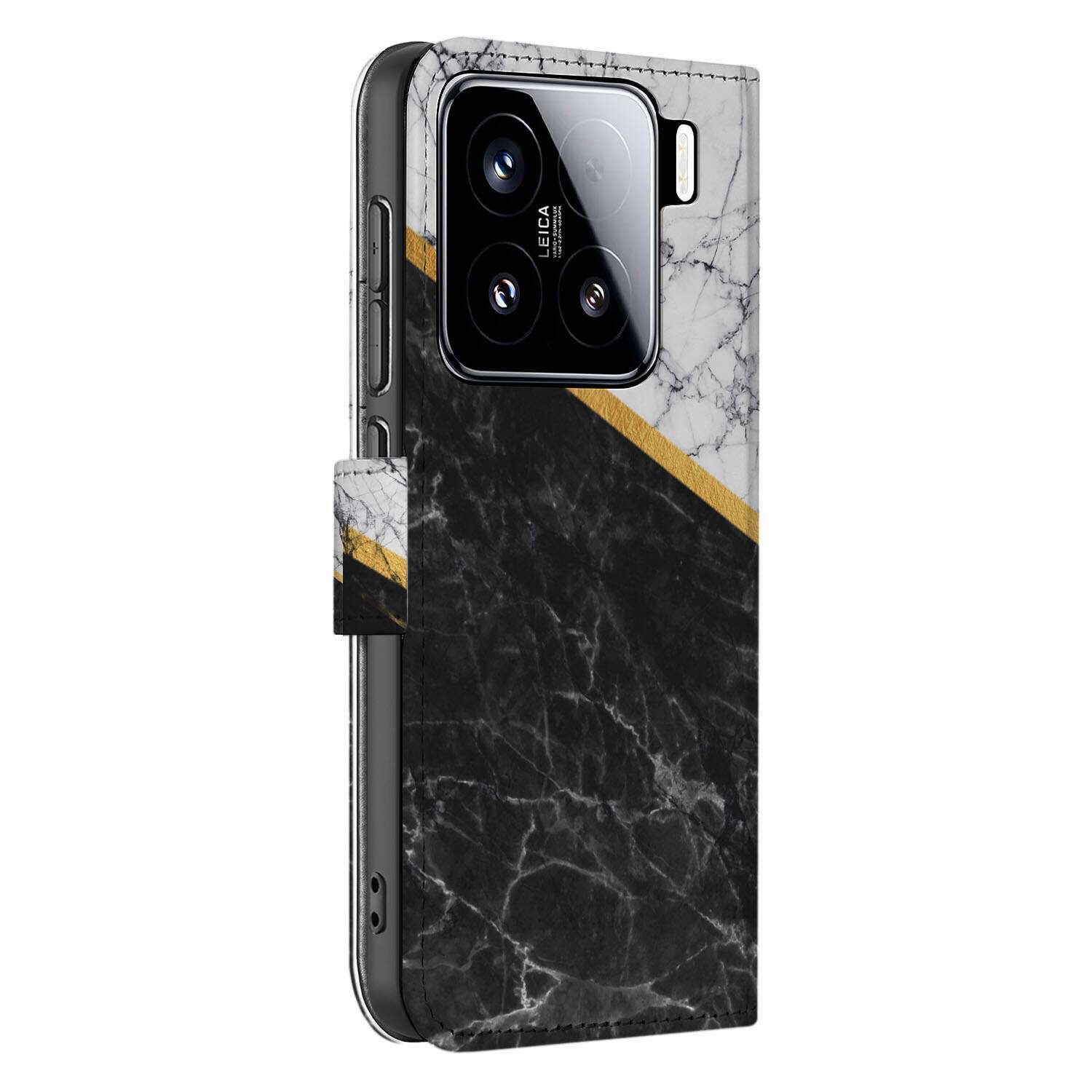 Xiaomi 15 Bookcase Marmer Wit Zwart bookcase marble white black zijaanzicht