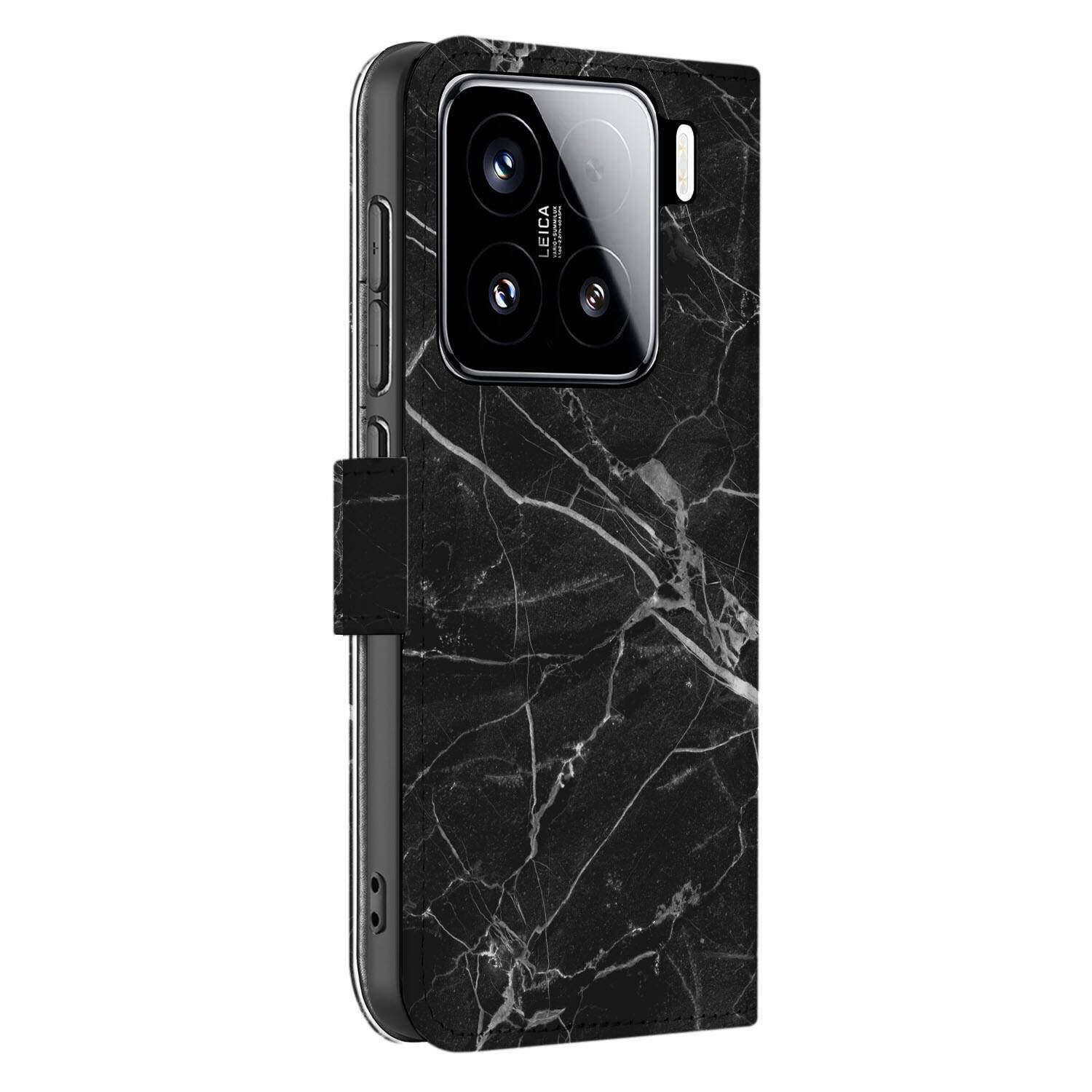 Xiaomi 15 Bookcase Marmer Zwart telefoonhoesje marmer zwart zijaanzicht