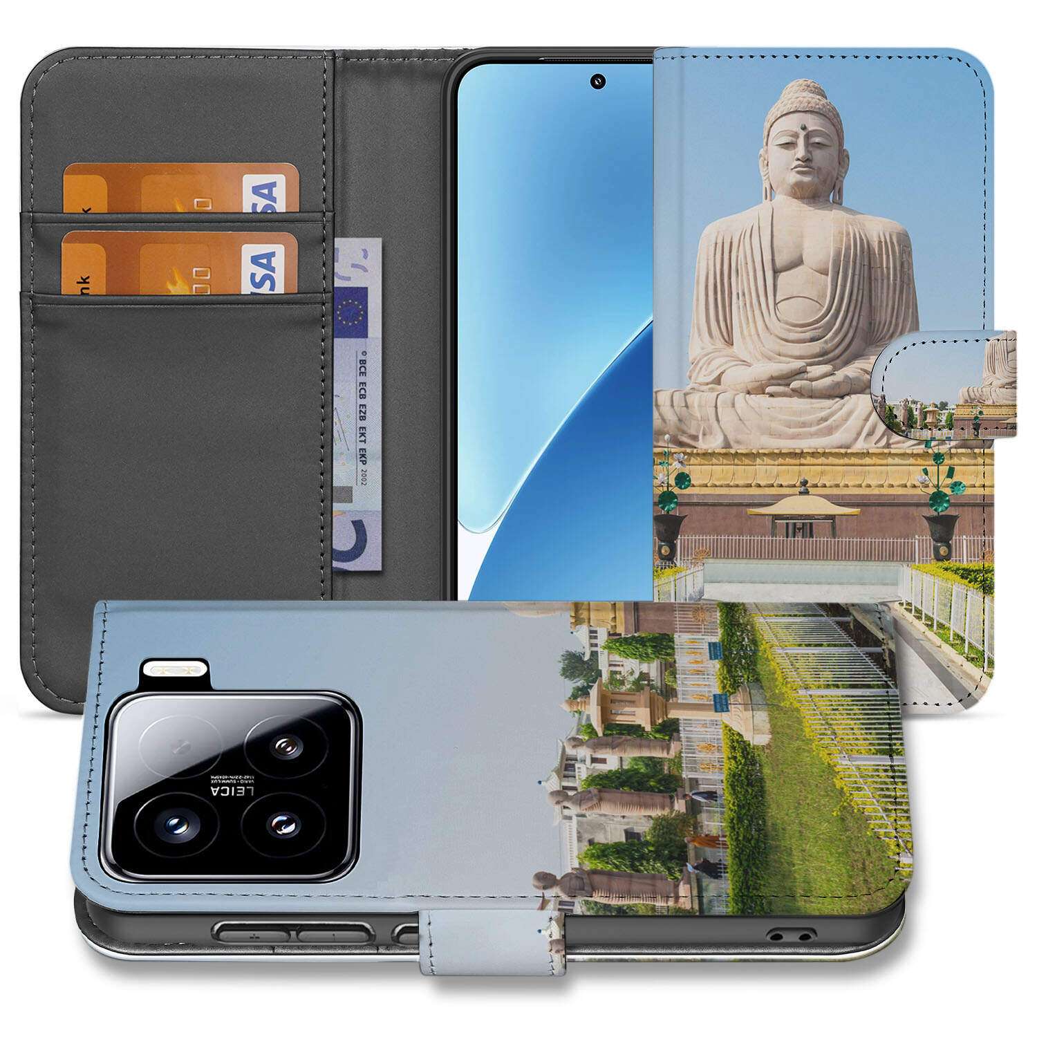 Xiaomi 15 Flip Cover Boeddha boek case Boeddha design aanzicht