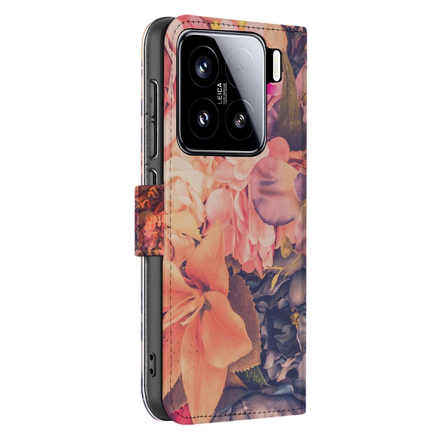 Xiaomi 15 Hoesje Bosje Bloemen bookcase bloemen design zij aanzicht