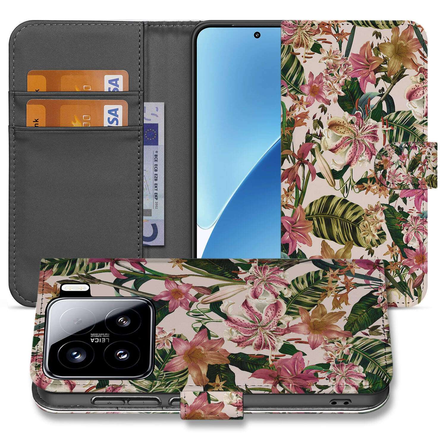 Xiaomi 15 Hoesje Flowers book case floral design view