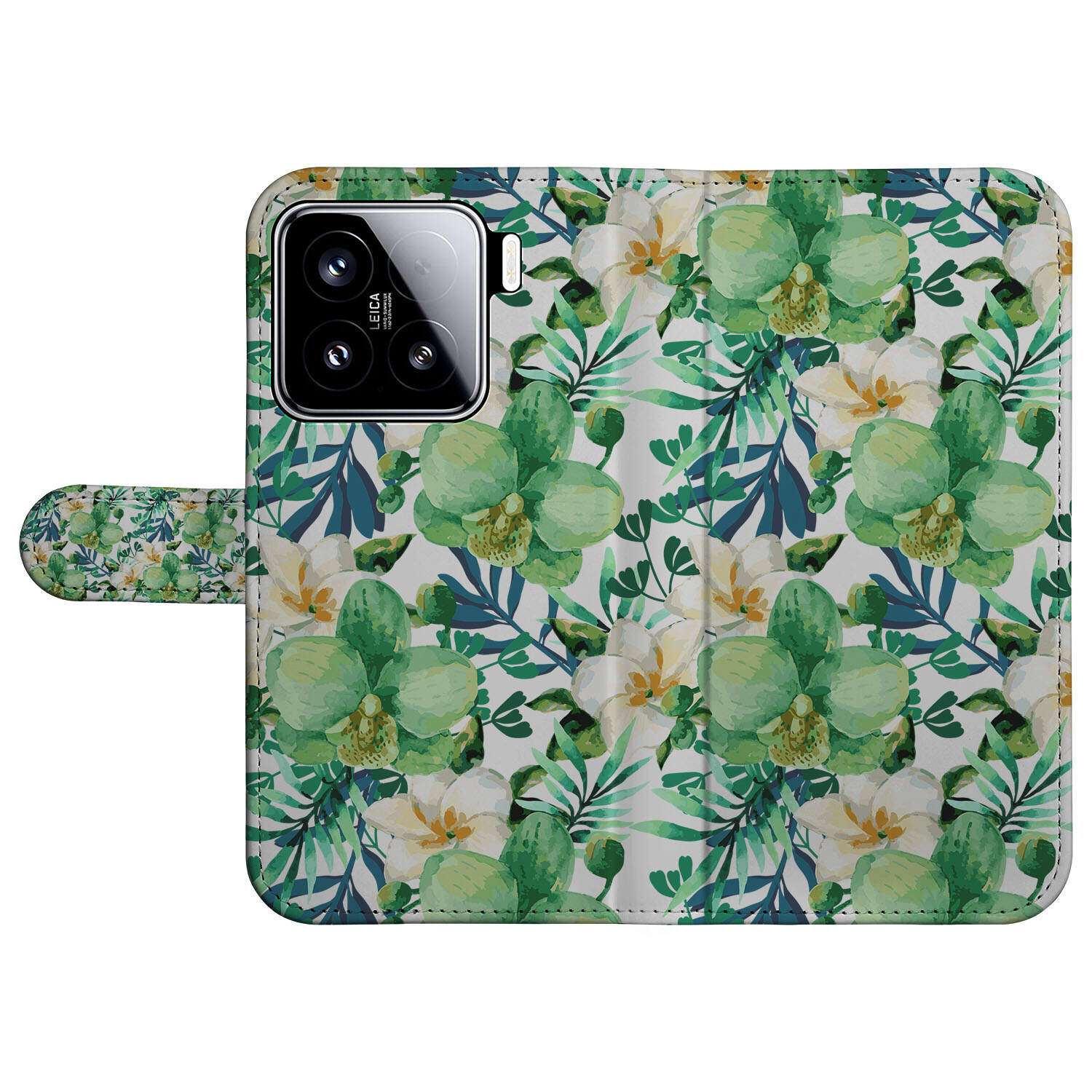 Xiaomi 15 Hoesje Orchidee Groen book case orchidee vooraanzicht