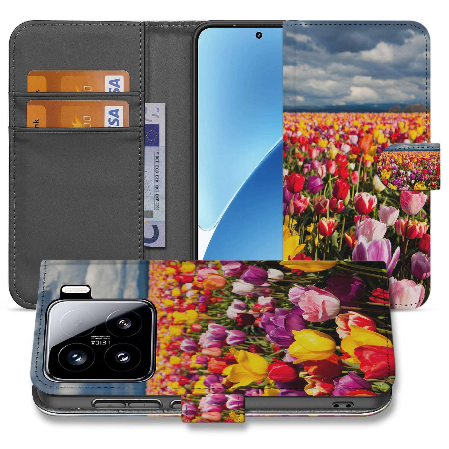 Xiaomi 15 Hoesje Tulpen book case bloemen aanzicht