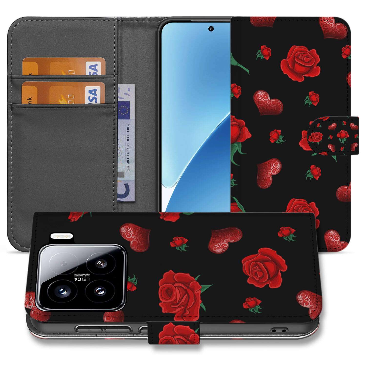Xiaomi 15 Leuk Hoesje Valentine book case met rozen design voorkant en achterkant