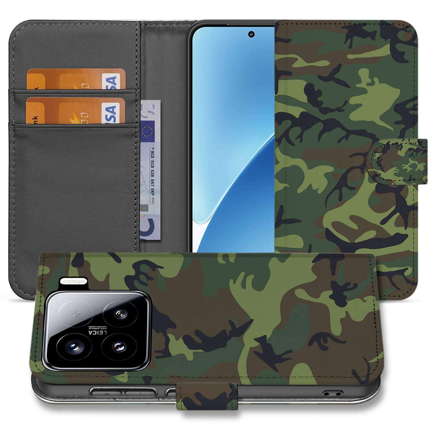 Xiaomi 15 Telefoon Hoesje Army Dark book case army dark voorkant achterkant