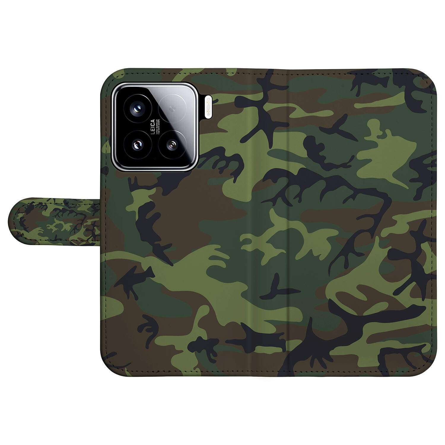 Xiaomi 15 Telefoon Hoesje Army Dark boekhoes camouflage aanzicht