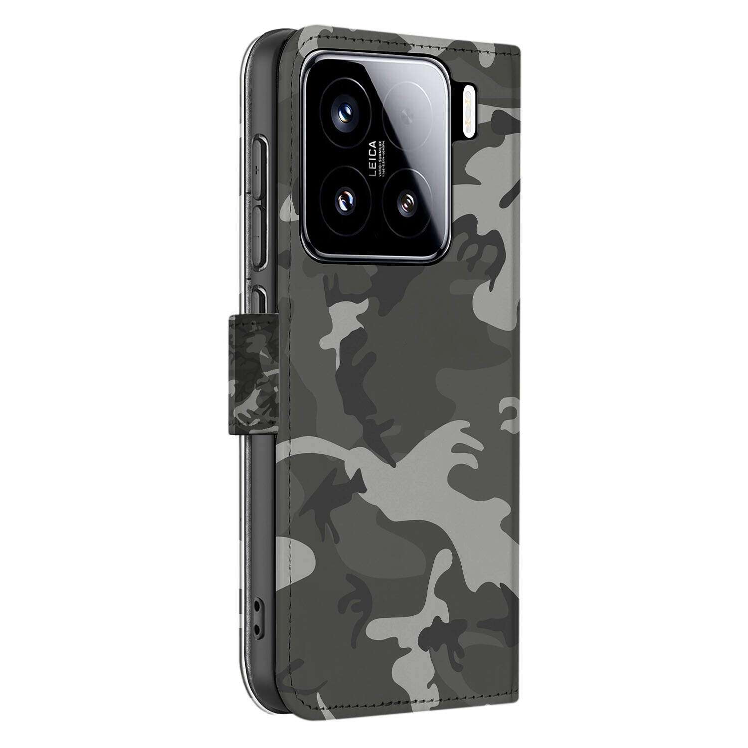Xiaomi 15 Telefoon Hoesje Army Light book case camouflage design zijde