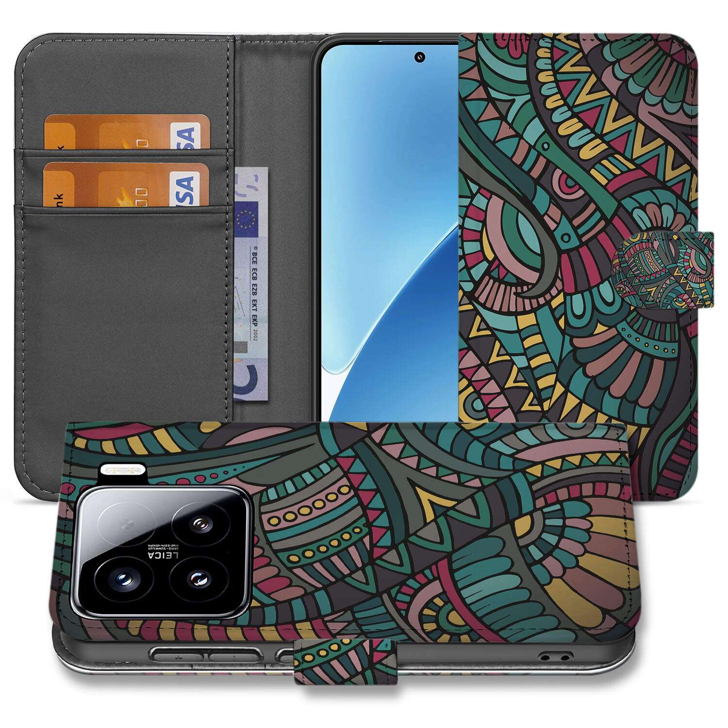 Xiaomi 15 Telefoon Hoesje Aztec boek hoes aztec ontwerp voorkant zijkant