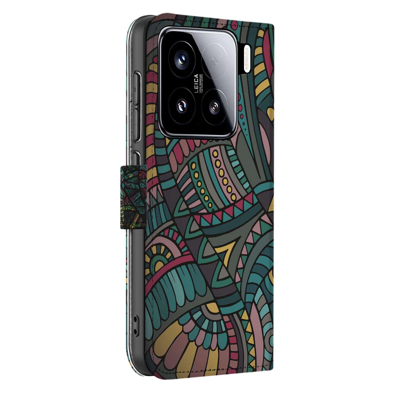 Xiaomi 15 Telefoon Hoesje Aztec Book Case Aztec Design Zijkant