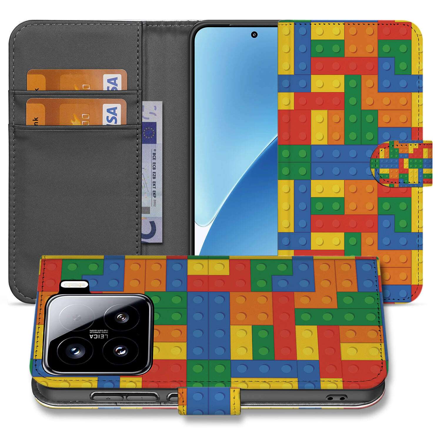 Xiaomi 15 Telefoon Hoesje Blokken bookcase blokken design voorkant