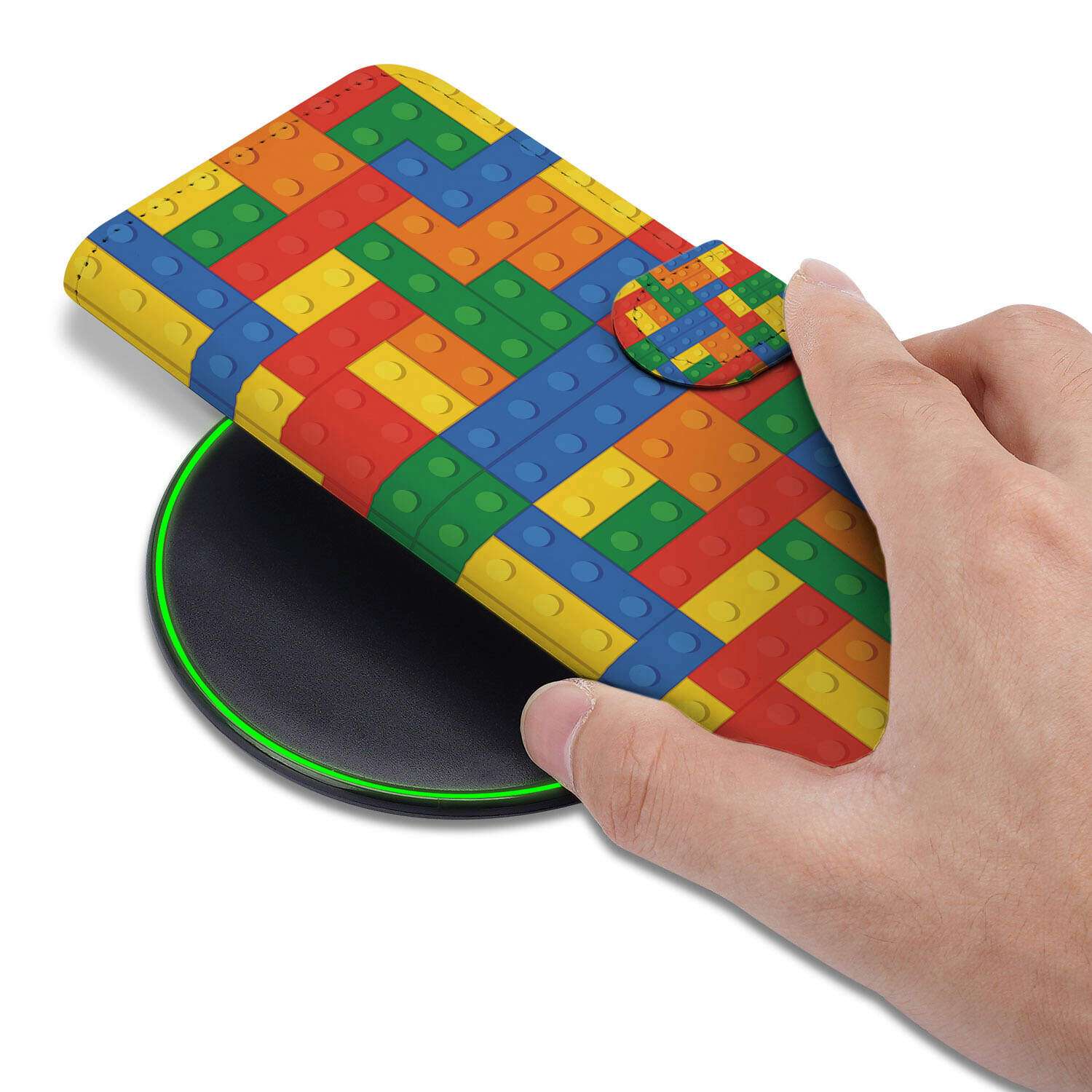 Xiaomi 15 Telefoon Hoesje Blokken design kleurvol hand boven draadloze oplader