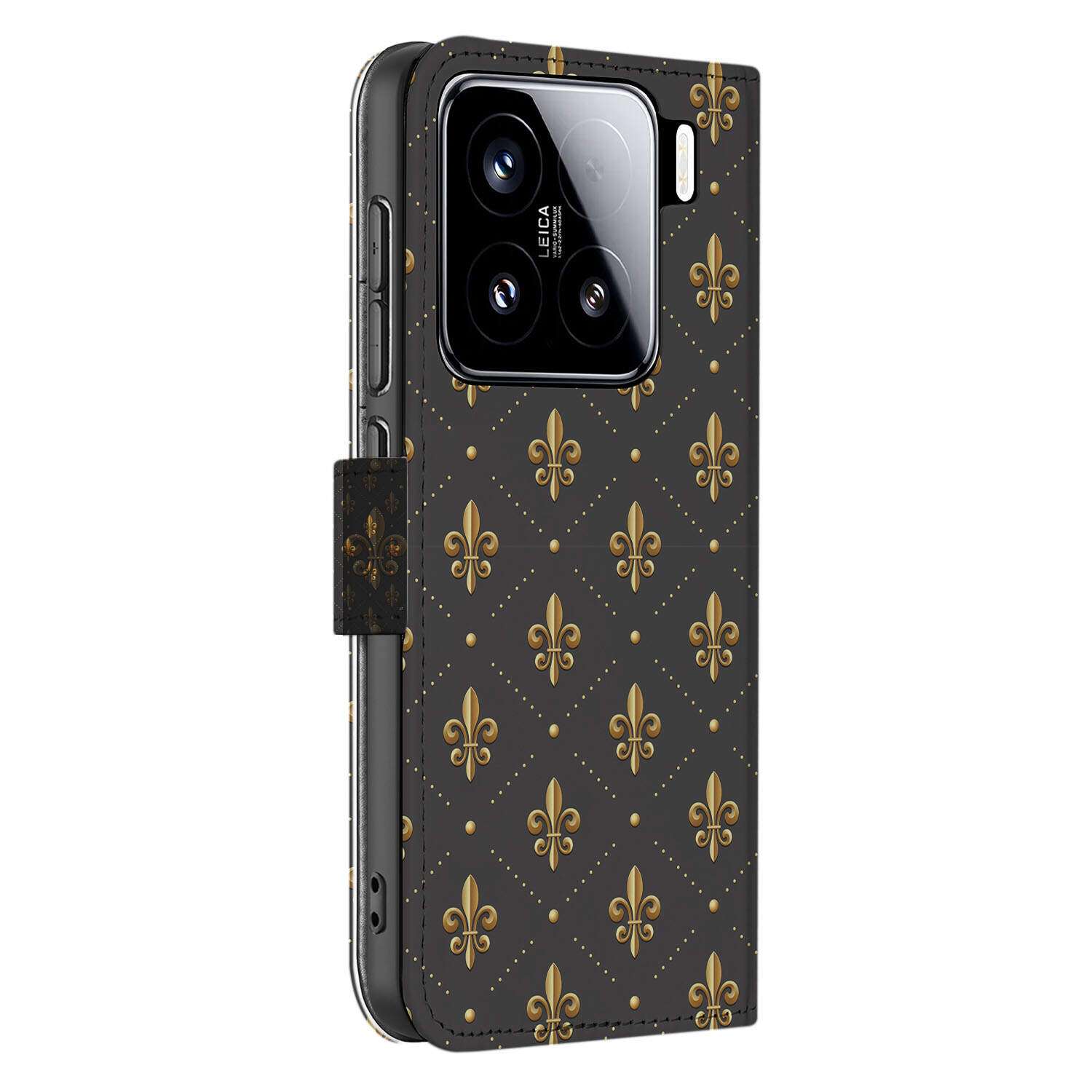 Xiaomi 15 Telefoon Hoesje Franse Lelie book case zwarte bloemen