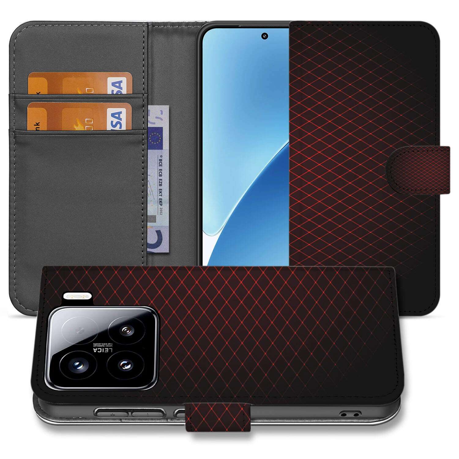 Xiaomi 15 Telefoon Hoesje Geruit Rood book case geruit rood aanzicht