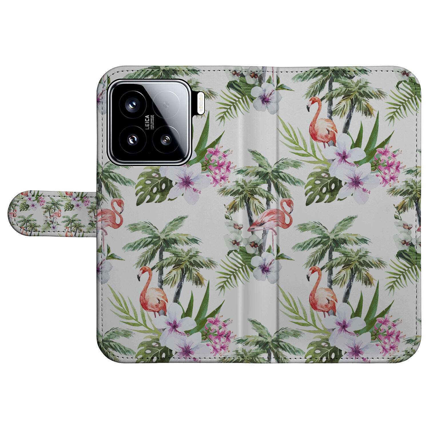Xiaomi 15 Telefoonhoesje met Pasjes Flamingo Palms book case voorzijde