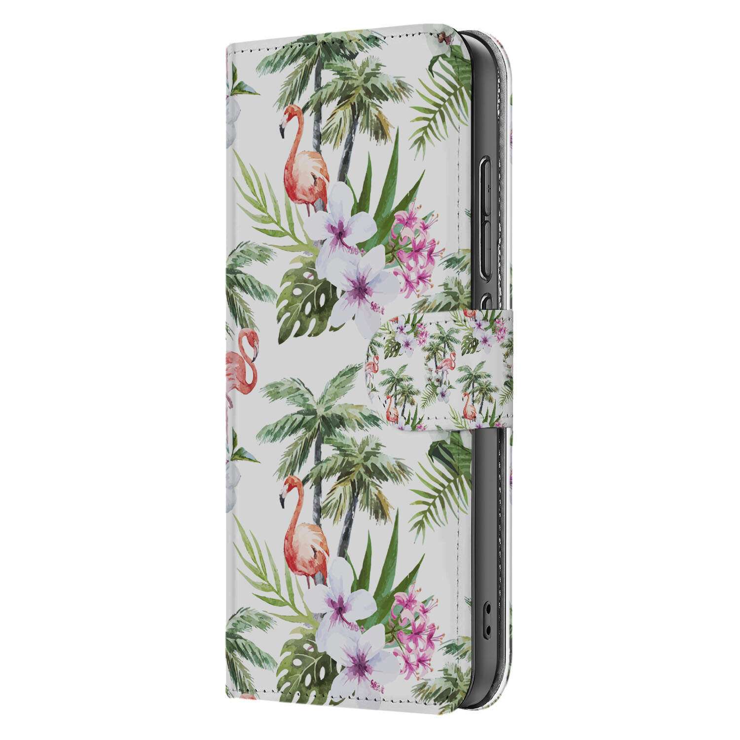 Xiaomi 15 Telefoonhoesje met Pasjes Flamingo Palms zijaanzicht