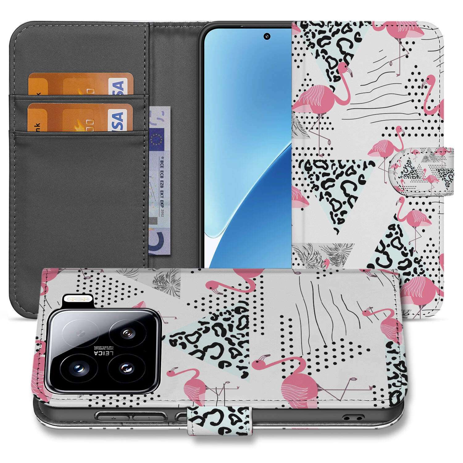 Xiaomi 15 Telefoonhoesje met Pasjes Flamingo Triangle book case voorkant