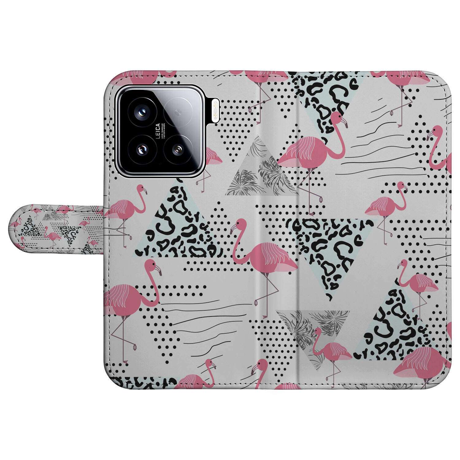 Xiaomi 15 Telefoonhoesje met Pasjes Flamingo Triangle voorkant design