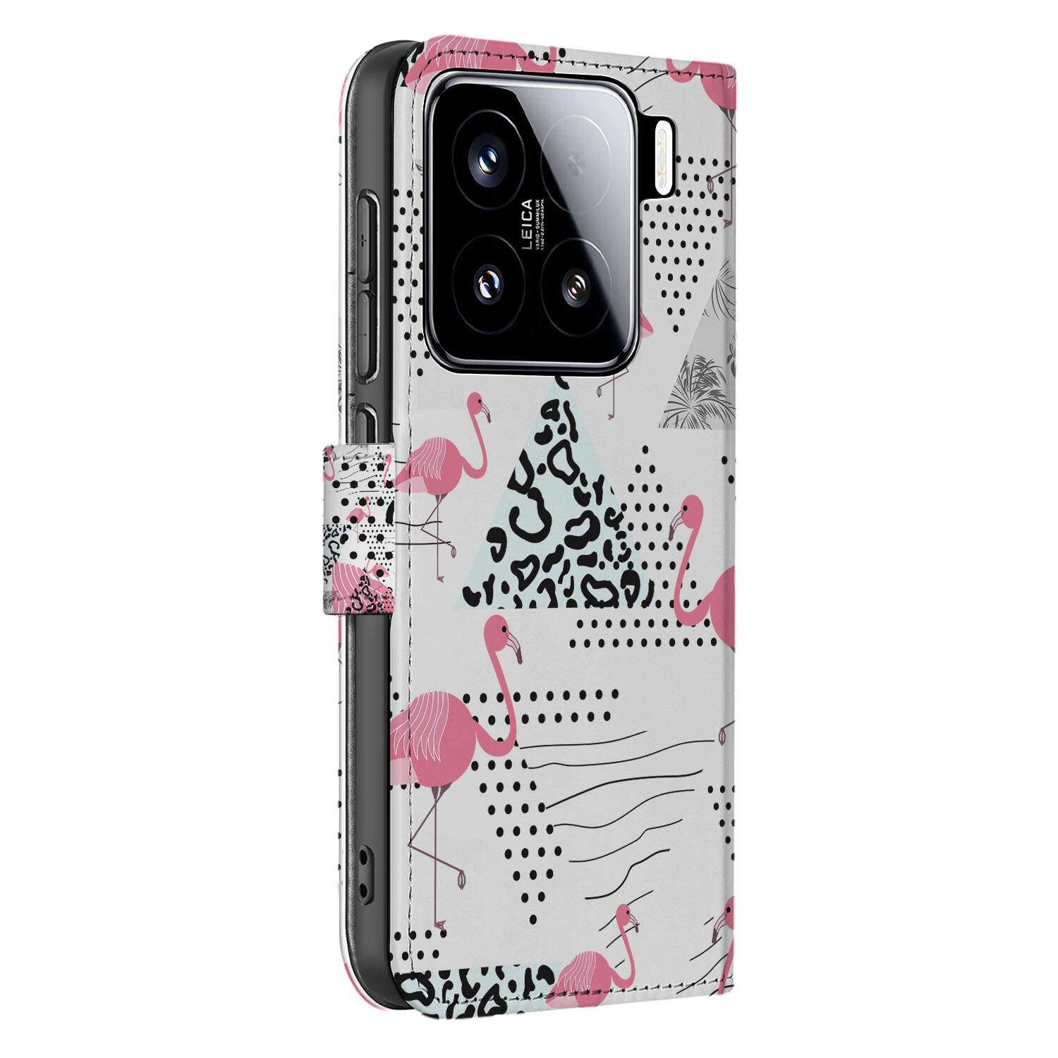 Xiaomi 15 Telefoonhoesje met Pasjes Flamingo Triangle book case design flamingo triangle aanzicht