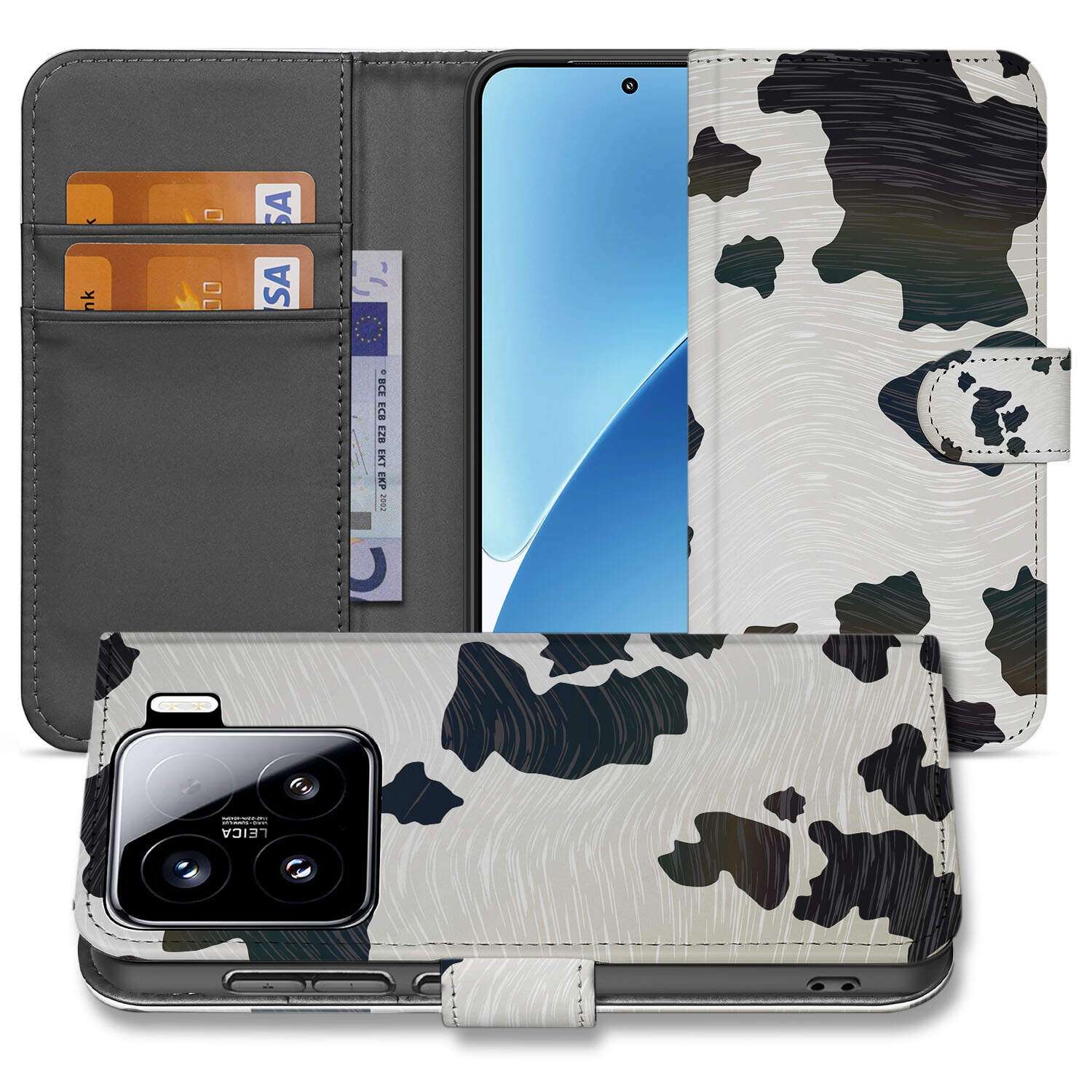 Xiaomi 15 Telefoonhoesje met Pasjes Koeienvlekken Book Case Voorzijde
