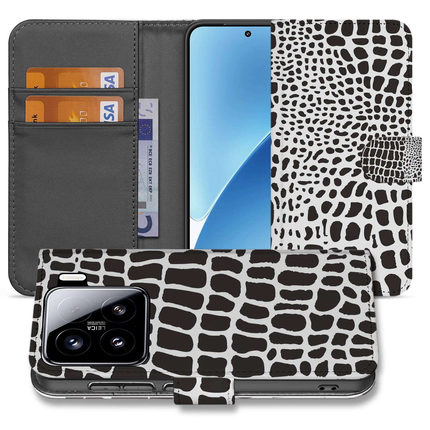 Xiaomi 15 Telefoonhoesje met Pasjes Slangenprint book case slangenprint vooraan