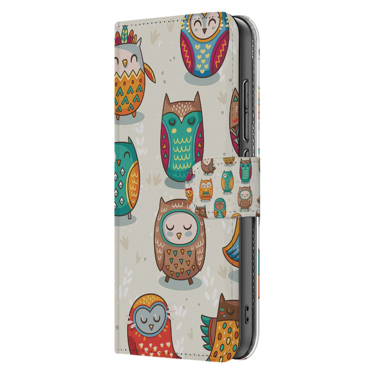 Xiaomi 15 Telefoonhoesje met Pasjes Vrolijke Uilen book case vrolijke uilen zijkant