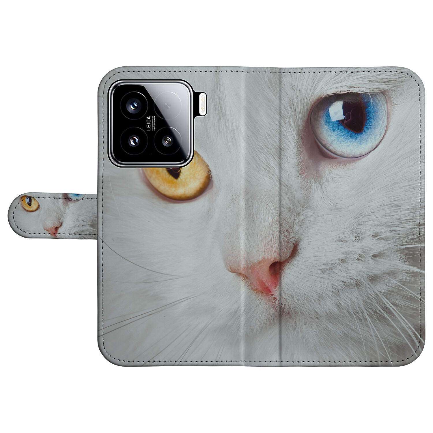 Xiaomi 15 Telefoonhoesje met Pasjes Witte Kat book case witte kat design voorkant