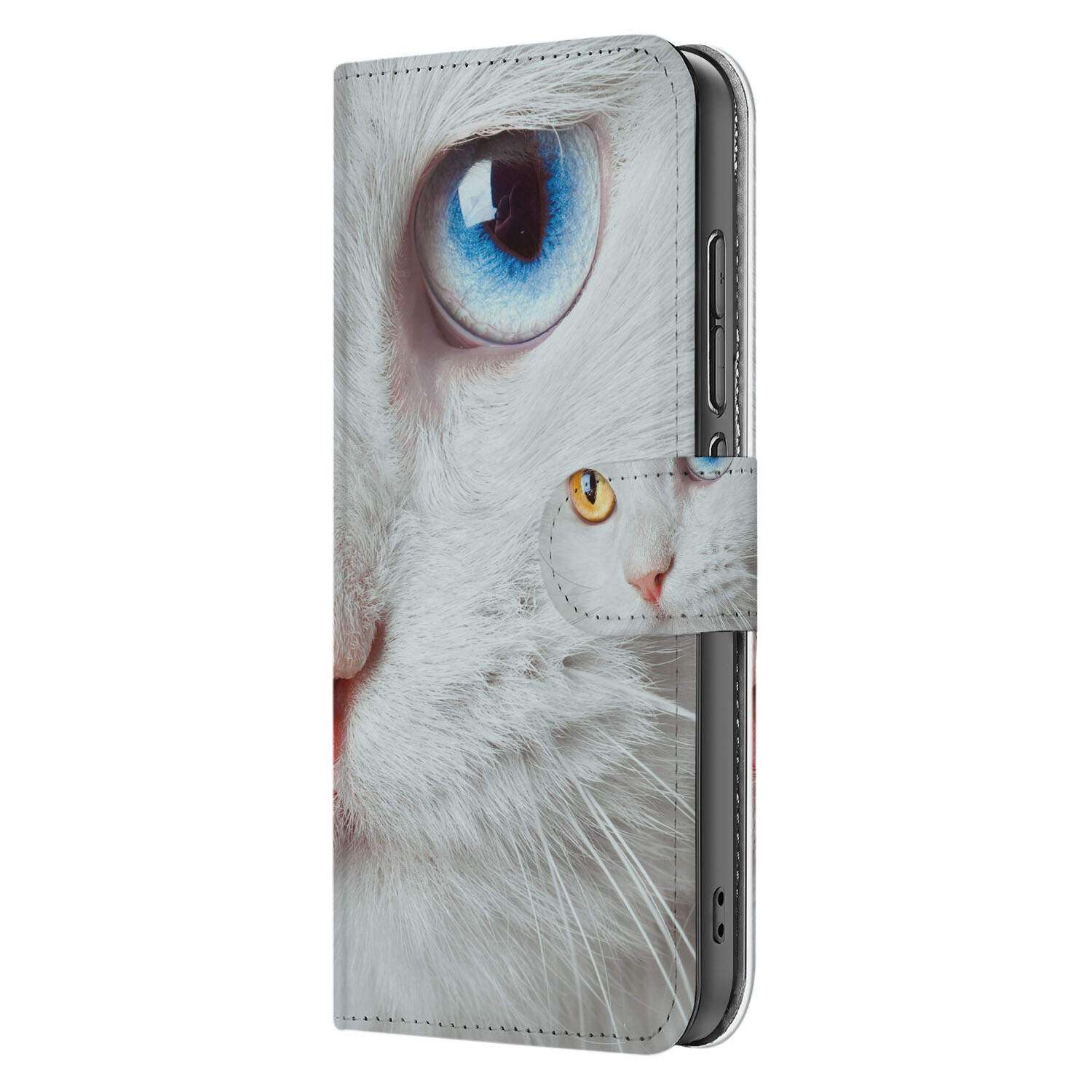 Xiaomi 15 Telefoonhoesje met Pasjes Witte Kat book case witte kat aanzicht