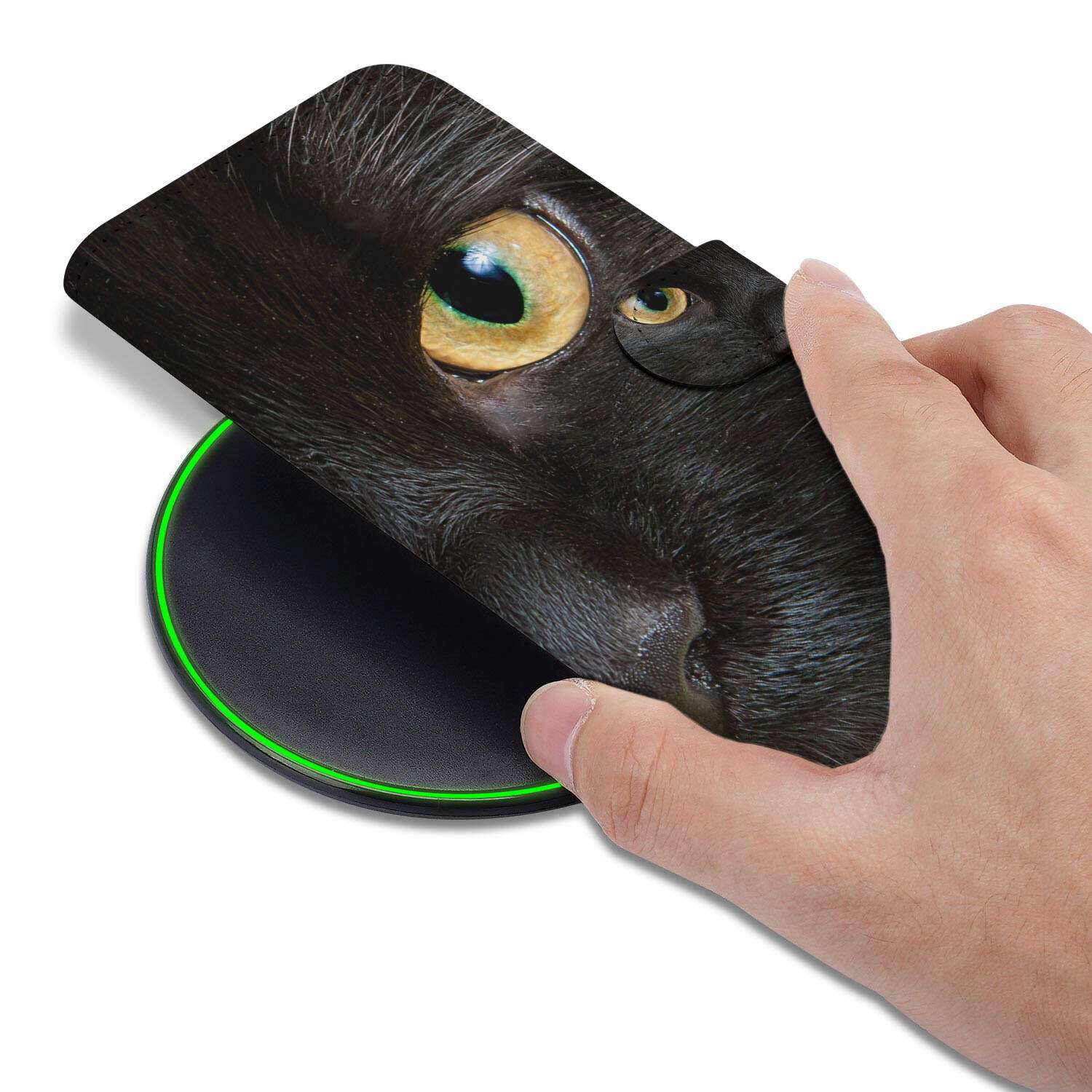 Xiaomi 15 Telefoonhoesje met Pasjes Zwarte Kat boek case zwarte kat design hand aanzicht