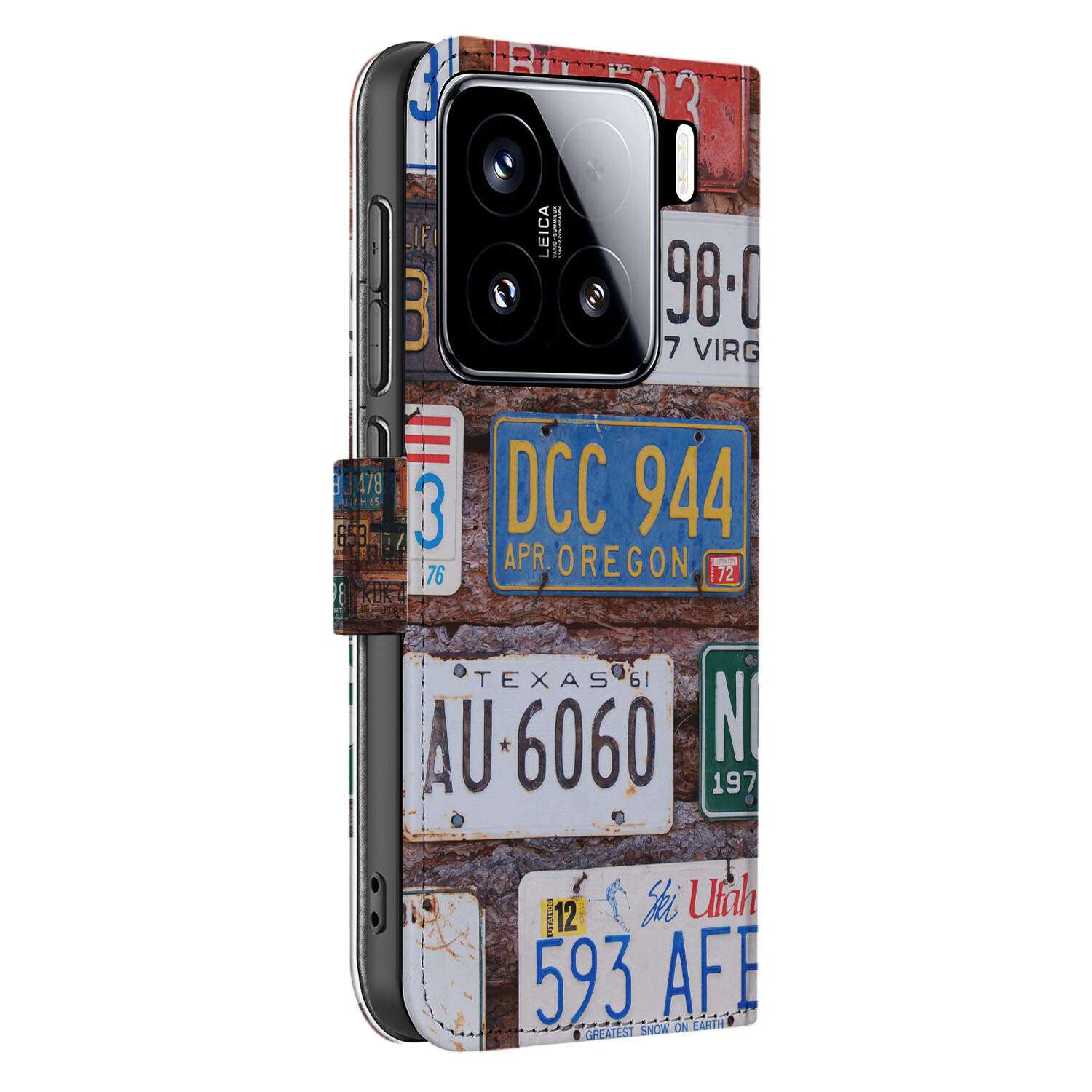 Xiaomi 15 Telefoonhoesje met foto Kentekenplaten book case kentekenplaten zijaanzicht