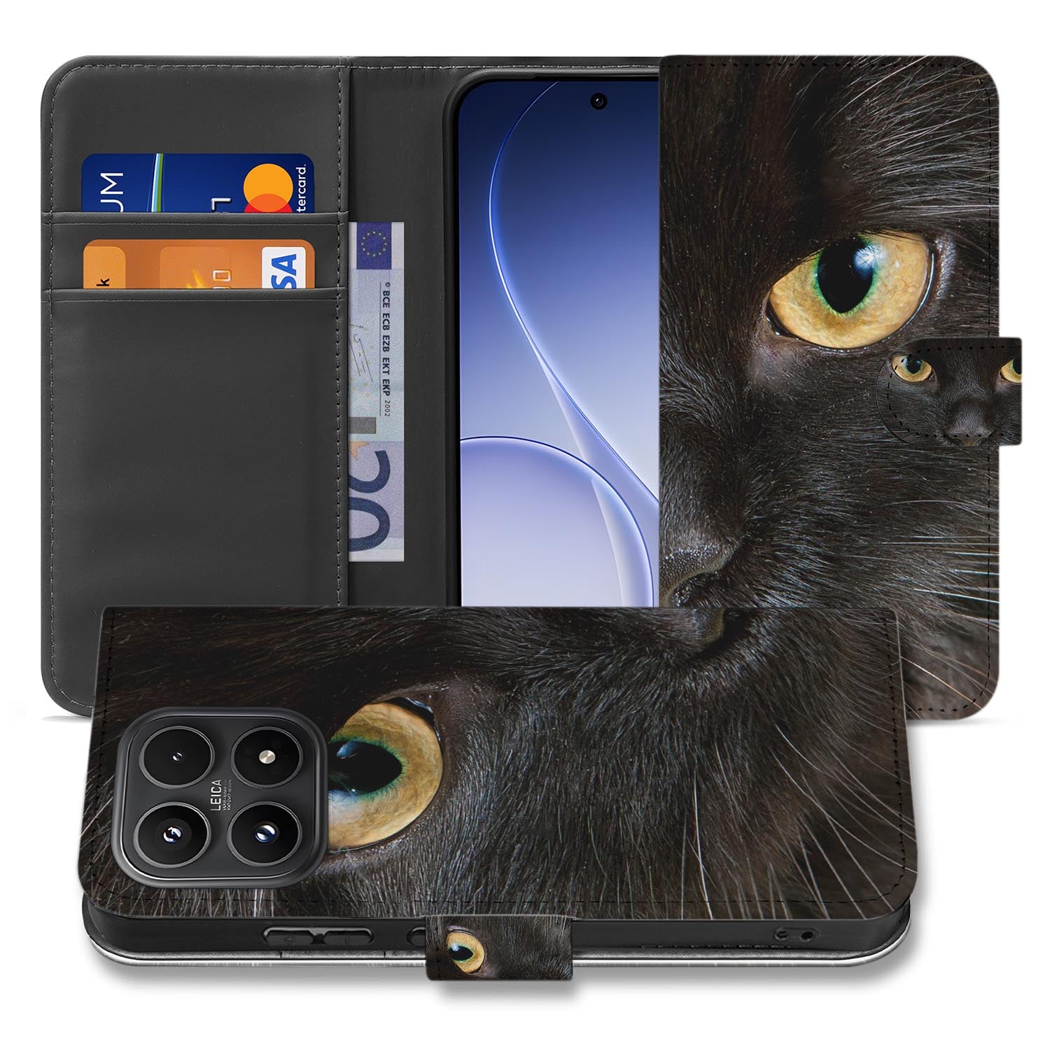 Xiaomi 17 bookcase Zwarte Kat, voorkant met gesloten klep