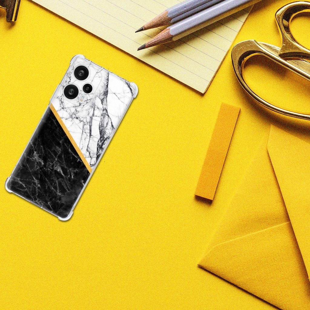 Xiaomi Poco F5 Anti-Shock Hoesje Marmer Wit Zwart - Origineel Cadeau Man B2C Telecom