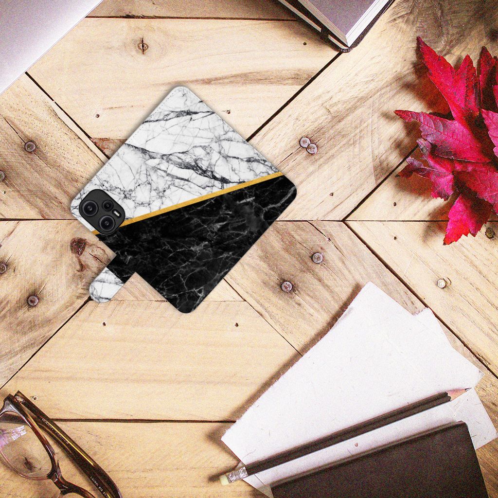 Xiaomi Poco F5 Bookcase Marmer Wit Zwart design marmer zwart wit aanzicht