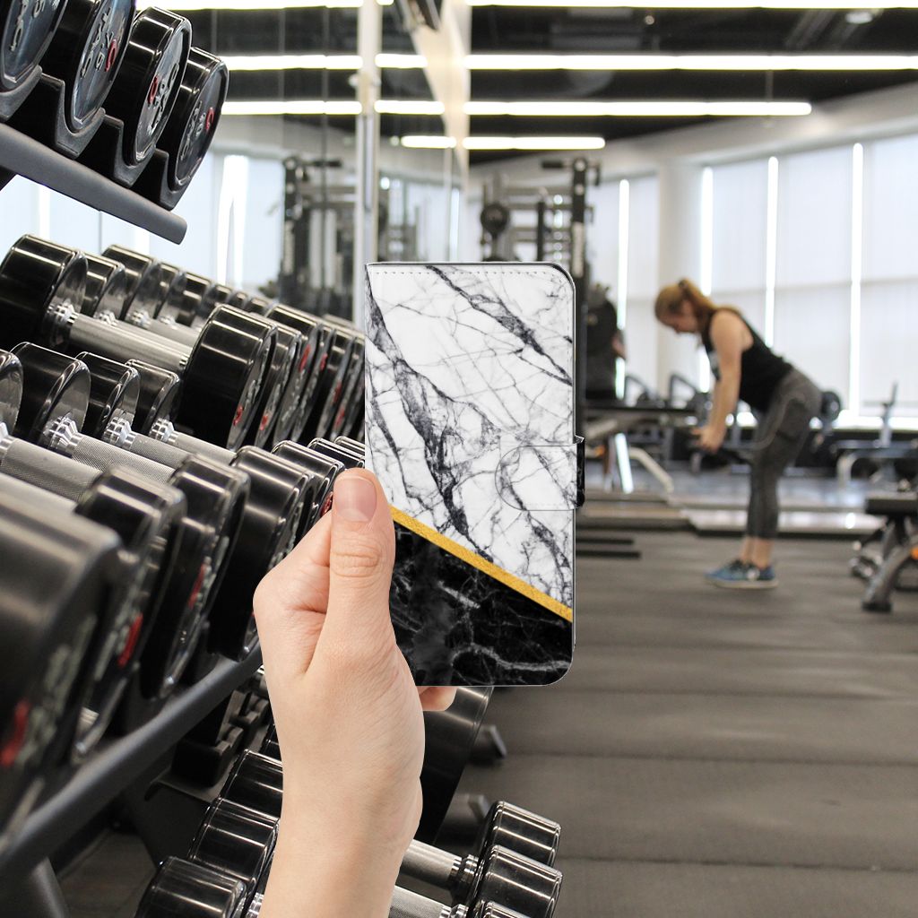 Xiaomi Poco F5 Bookcase Marmer Wit Zwart design marmer zwart wit aanzicht