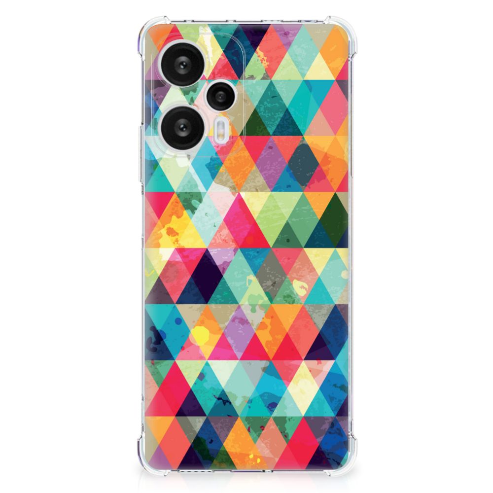 Xiaomi Poco F5 Doorzichtige Silicone Hoesje Geruit kleurrijk geometrisch patroon