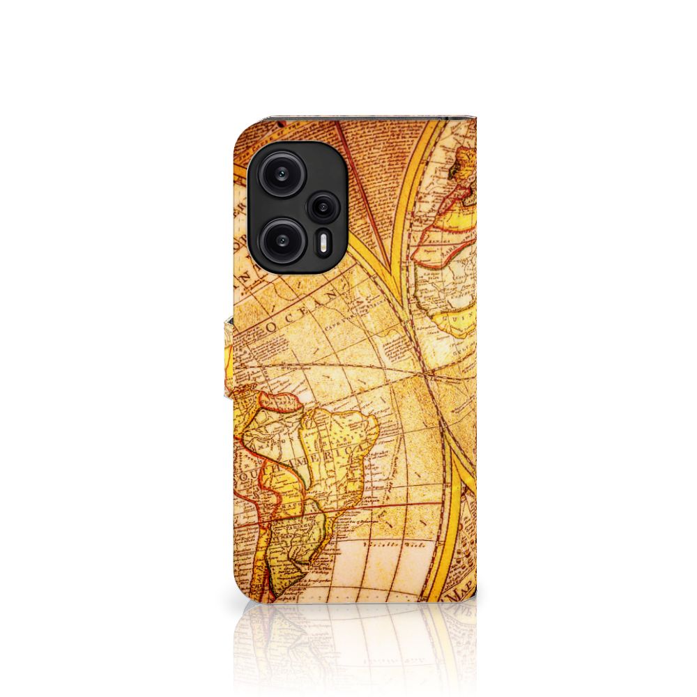 Xiaomi Poco F5 Flip Cover Kompas met vintage kaartdesign, perfect cadeau voor bescherming en stijl.