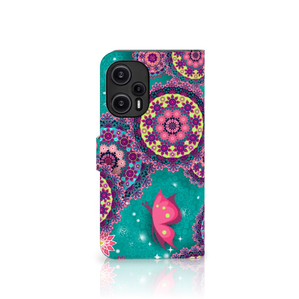 Xiaomi Poco F5 Hoesje Cirkels en Vlinders met kleurrijk design en hippe uitstraling 🦋