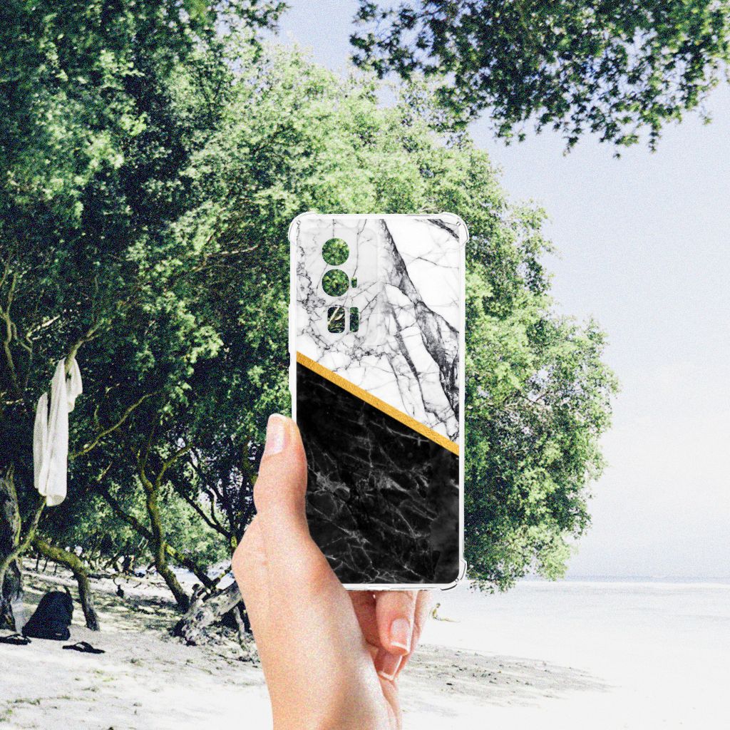 Xiaomi Poco F5 Pro Anti-Shock Hoesje Marmer Wit Zwart - Origineel Cadeau Man B2C Telecom